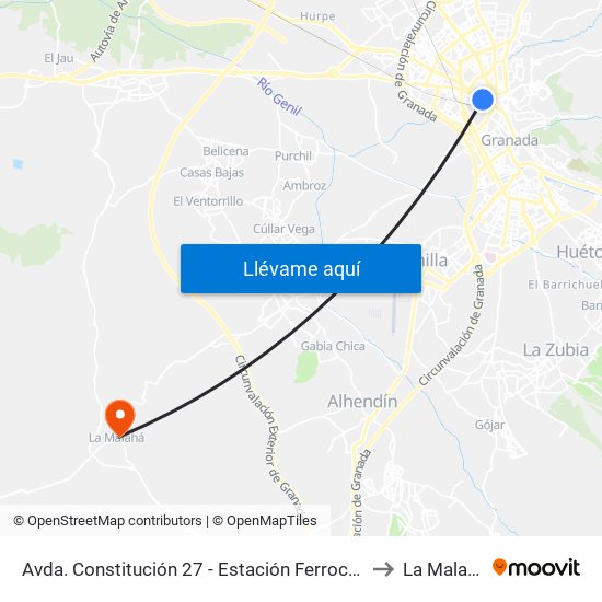 Avda. Constitución 27 - Estación Ferrocarril to La Malahá map