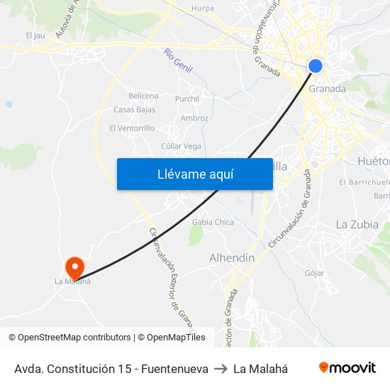 Avda. Constitución 15 - Fuentenueva to La Malahá map