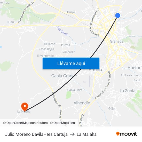 Julio Moreno Dávila - Ies Cartuja to La Malahá map