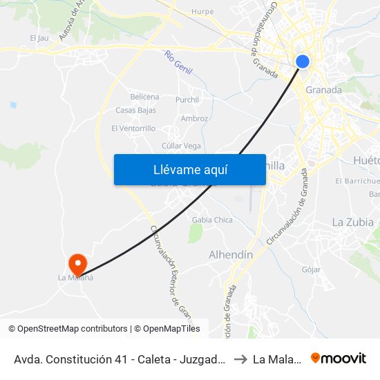 Avda. Constitución 41 - Caleta - Juzgados to La Malahá map