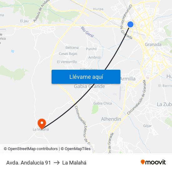 Avda. Andalucía 91 to La Malahá map