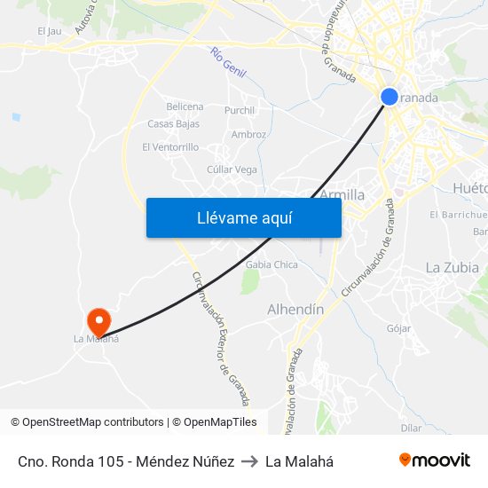 Cno. Ronda 105 - Méndez Núñez to La Malahá map