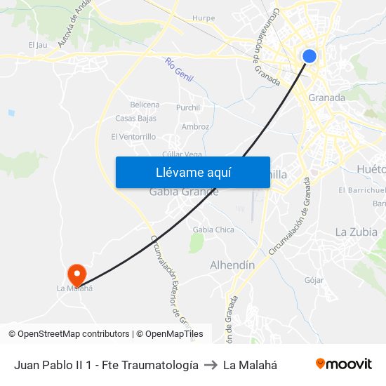 Juan Pablo II 1 - Fte Traumatología to La Malahá map