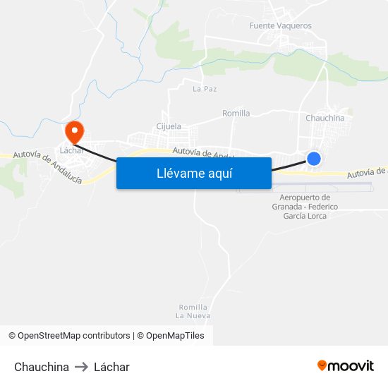 Chauchina to Láchar map