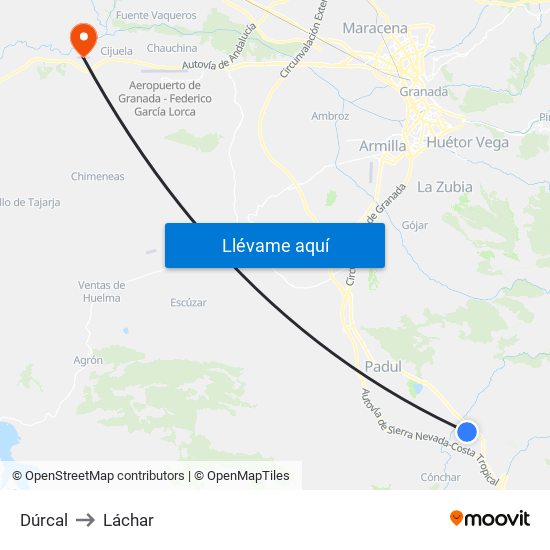 Dúrcal to Láchar map