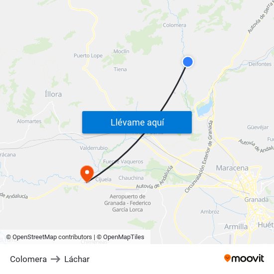 Colomera to Láchar map