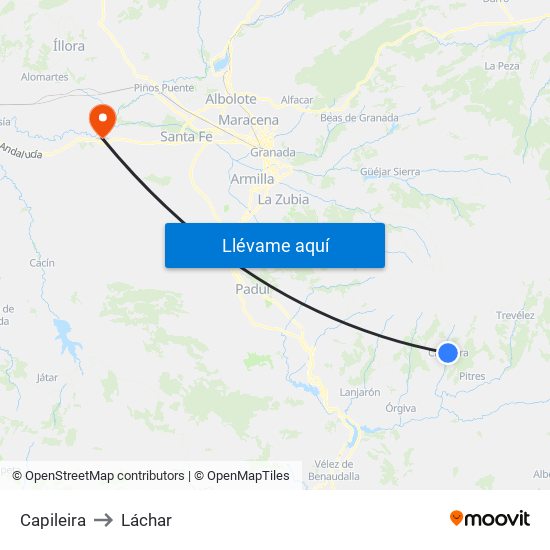 Capileira to Láchar map