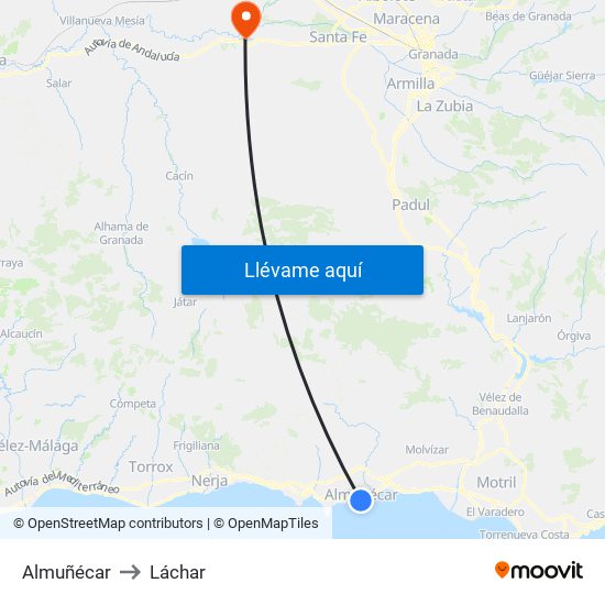 Almuñécar to Láchar map