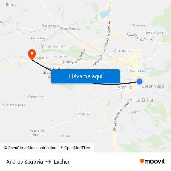 Andrés Segovia to Láchar map