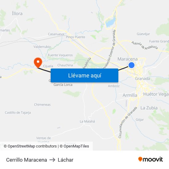 Cerrillo Maracena to Láchar map