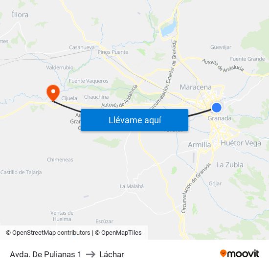 Avda. De Pulianas 1 to Láchar map