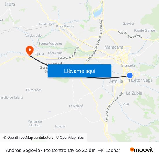 Andrés Segovia - Fte Centro Cívico Zaidín to Láchar map