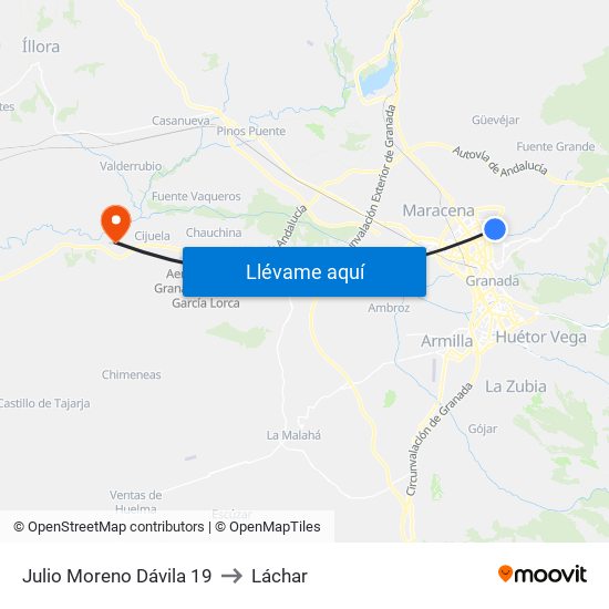 Julio Moreno Dávila 19 to Láchar map