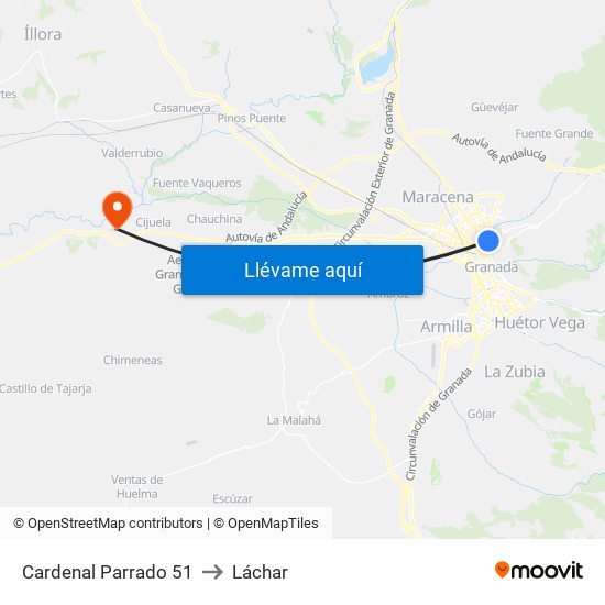 Cardenal Parrado 51 to Láchar map