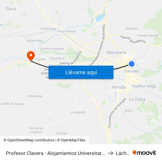 Profesor Clavera - Alojamientos Universitarios to Láchar map