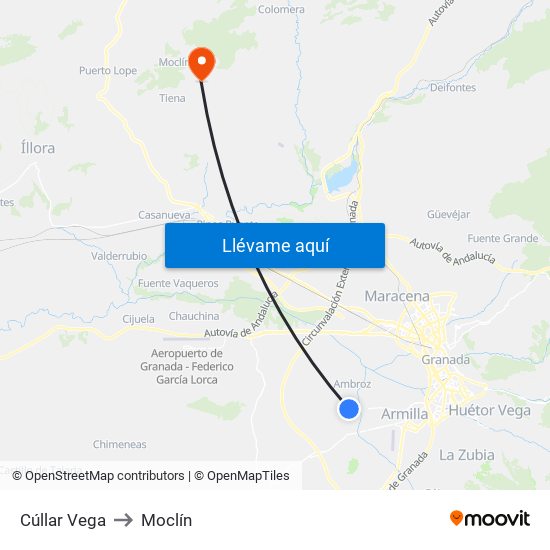 Cúllar Vega to Moclín map