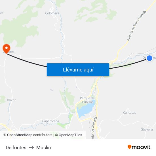 Deifontes to Moclín map
