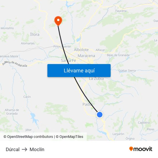 Dúrcal to Moclín map
