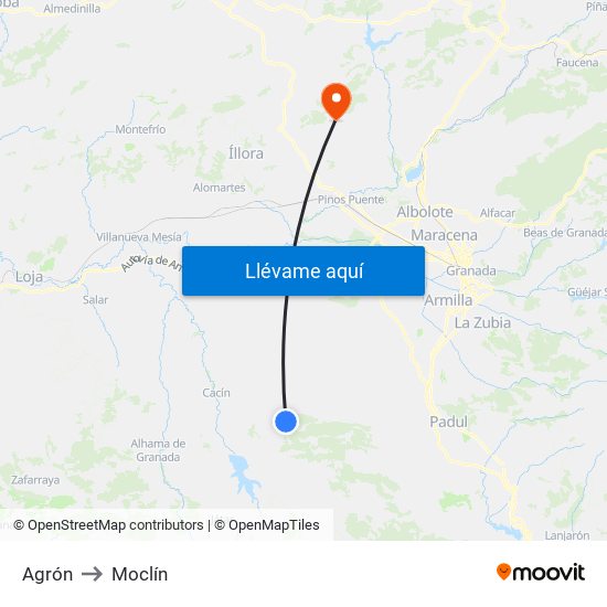 Agrón to Moclín map