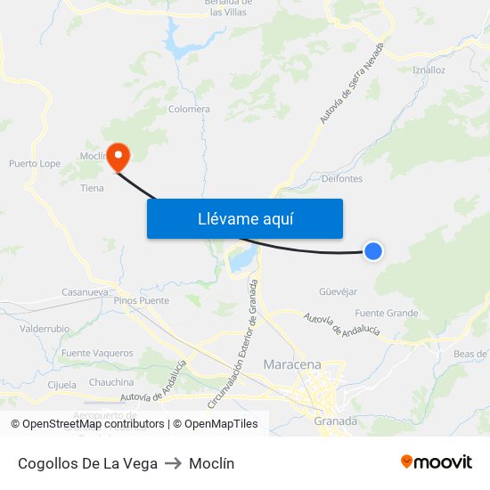 Cogollos De La Vega to Moclín map
