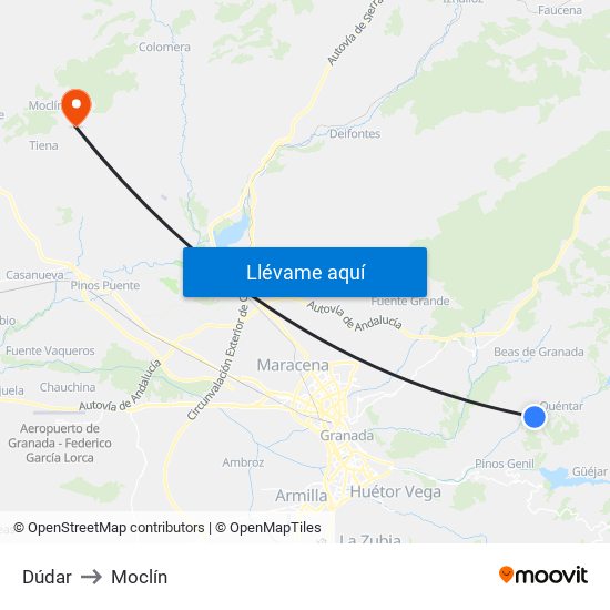 Dúdar to Moclín map