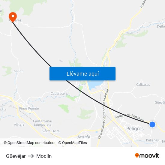 Güevéjar to Moclín map