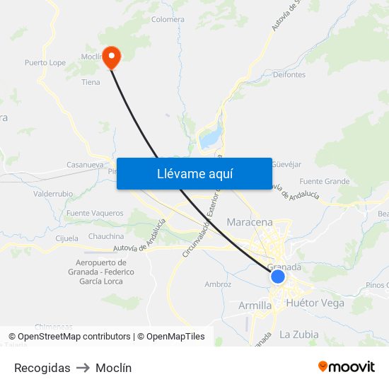 Recogidas to Moclín map