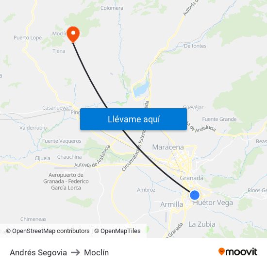 Andrés Segovia to Moclín map