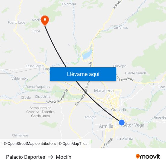 Palacio Deportes to Moclín map