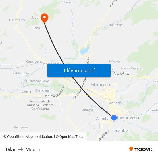 Dílar to Moclín map