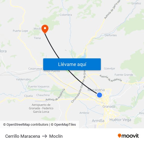 Cerrillo Maracena to Moclín map