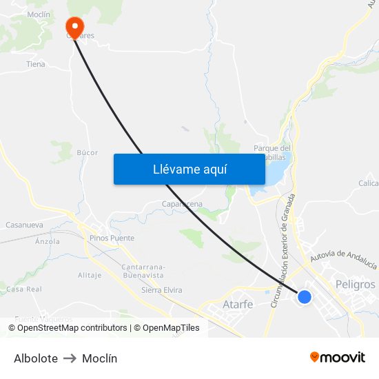 Albolote to Moclín map
