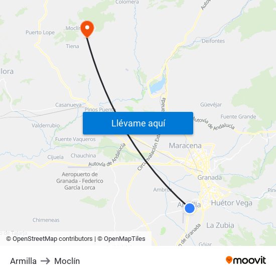 Armilla to Moclín map