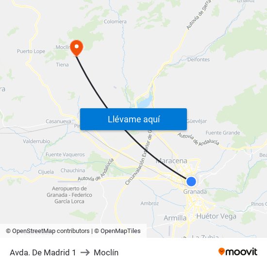 Avda. De Madrid 1 to Moclín map