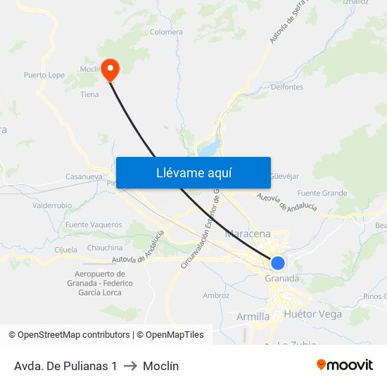 Avda. De Pulianas 1 to Moclín map