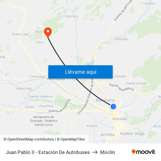 Juan Pablo II - Estación De Autobuses to Moclín map