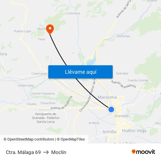 Ctra. Málaga 69 to Moclín map