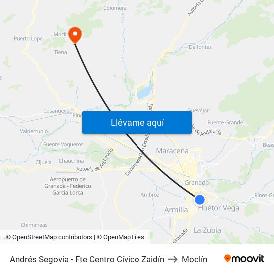 Andrés Segovia - Fte Centro Cívico Zaidín to Moclín map