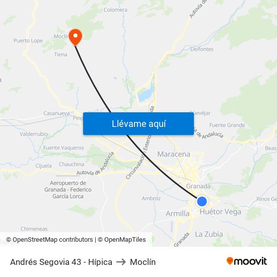 Andrés Segovia 43 - Hípica to Moclín map