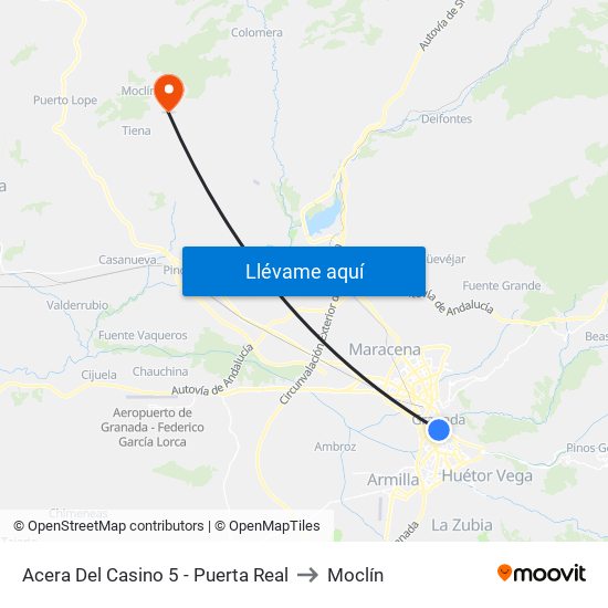 Acera Del Casino 5 - Puerta Real to Moclín map
