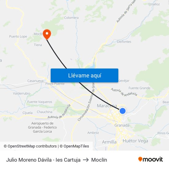 Julio Moreno Dávila - Ies Cartuja to Moclín map