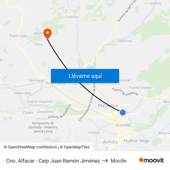 Cno. Alfacar - Ceip Juan Ramón Jiménez to Moclín map