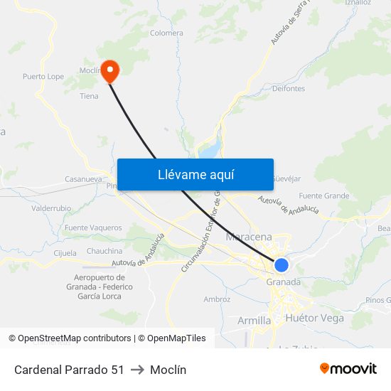 Cardenal Parrado 51 to Moclín map