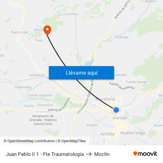 Juan Pablo II 1 - Fte Traumatología to Moclín map