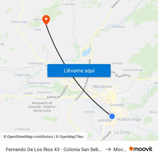 Fernando De Los Ríos 43 - Colonia San Sebastián to Moclín map