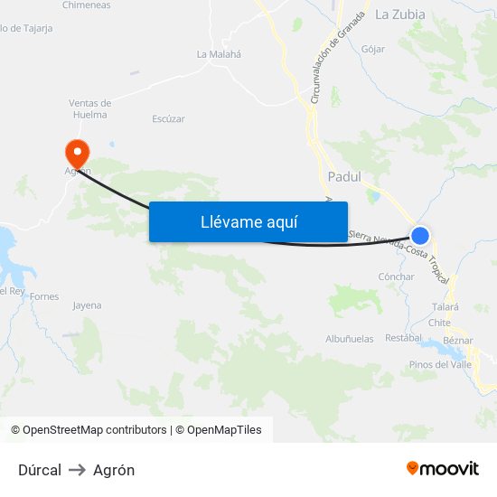 Dúrcal to Agrón map