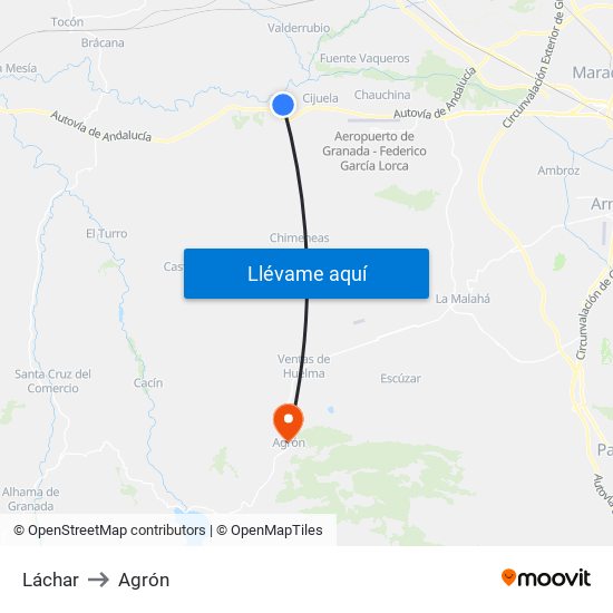 Láchar to Agrón map
