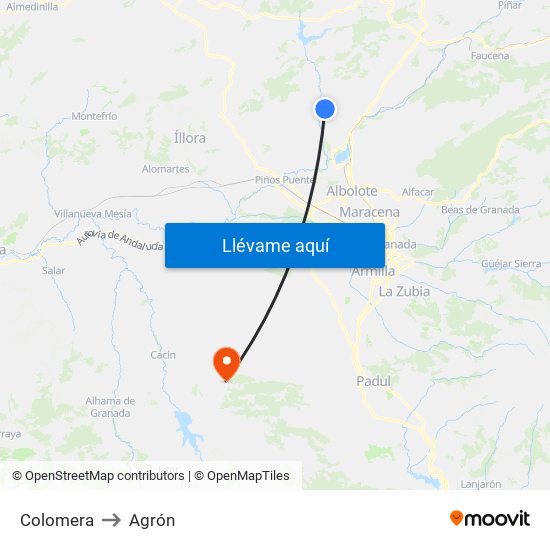 Colomera to Agrón map