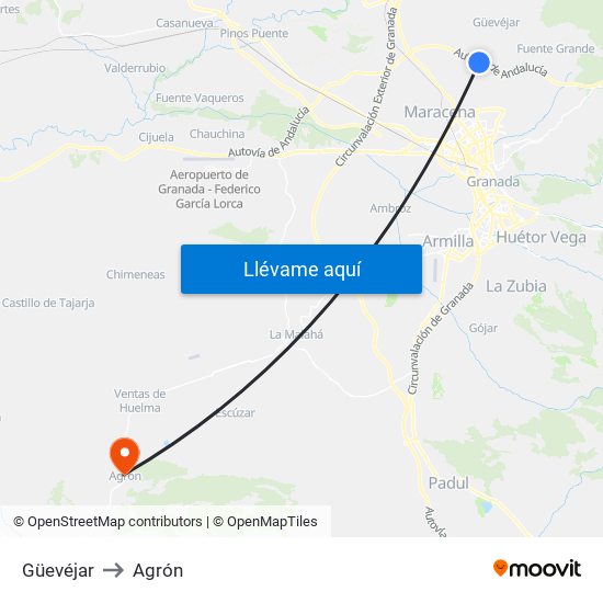 Güevéjar to Agrón map