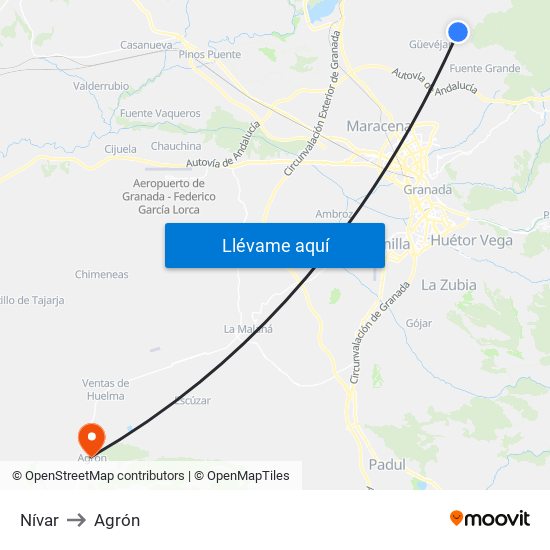 Nívar to Agrón map